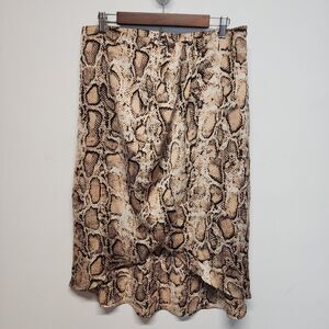 Sage & Citrus Split Hem Snakeskin Print Midi Skirt Size XL Elastic Waist Hi Lo